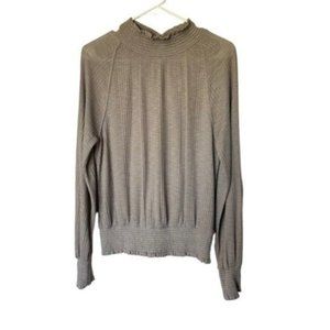 Free People Gauzey Tan Beige Khaki Long Sleeve Blouse size small